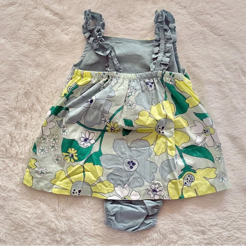 Carter’s Floral Print Ruffle Tank Sunsuit Romper Dress Blue Green Size 18 Months